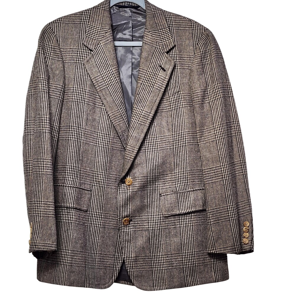Vintage Alexander Julian Sport Coat Mens 40 Brown Plaid Tweed Hand Tailored USA